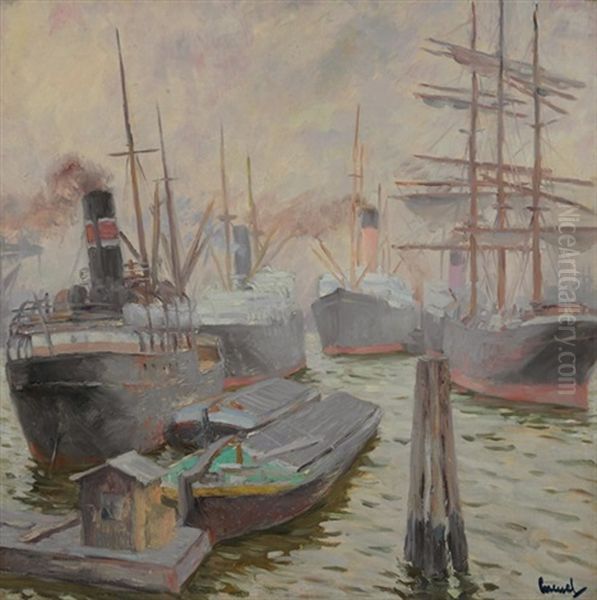 Harbor Scene Oil Painting by Edward Cucuel