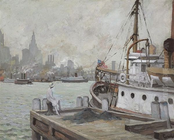 Morning In New York Harbor Oil Painting by Edward Cucuel