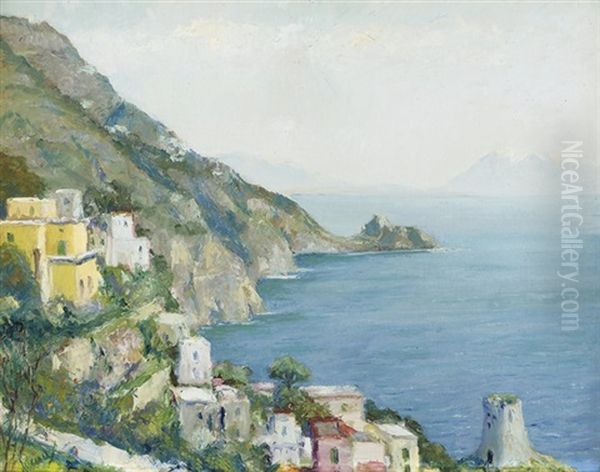 The Gulf Of Salerno, Amalfi Oil Painting by Edward Cucuel