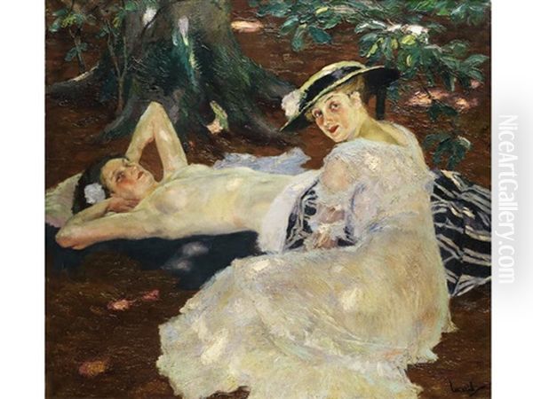 Zwei Frauen Unter Baumen Oil Painting by Edward Cucuel