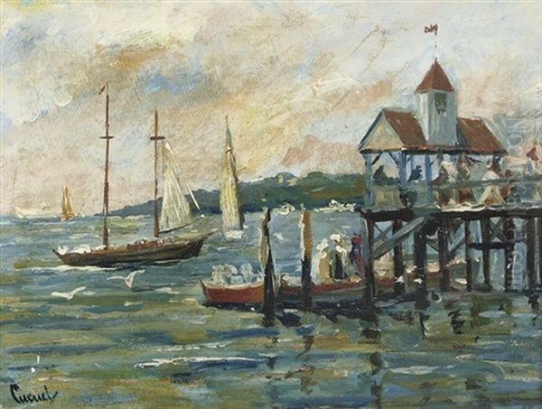 Boats By A Pier Oil Painting by Edward Cucuel