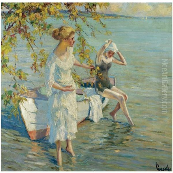 Am Badeplatz Oil Painting by Edward Cucuel