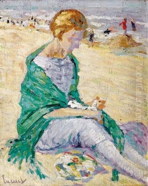 Femme A La Plage Oil Painting by Edward Cucuel