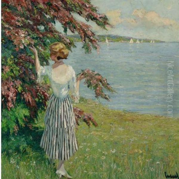 At The Lake Oil Painting by Edward Cucuel