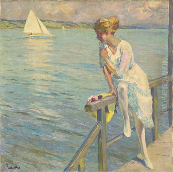 Auf Der Brucke (starnberger See) Oil Painting by Edward Cucuel