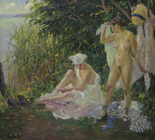 Water Nymphs Oil Painting by Edward Cucuel