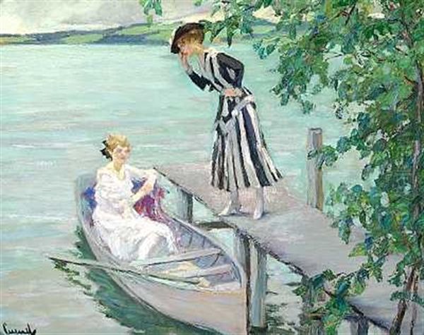 Am Bootssteg Oil Painting by Edward Cucuel