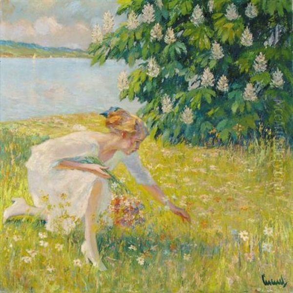 Blumenpfluckendes Madchen Oil Painting by Edward Cucuel