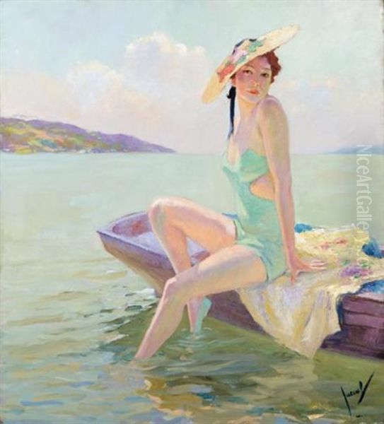 Badende Im Boot Oil Painting by Edward Cucuel