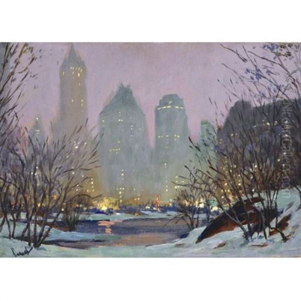 Fifth Avenue Hotels From Central Park Oil Painting by Edward Cucuel