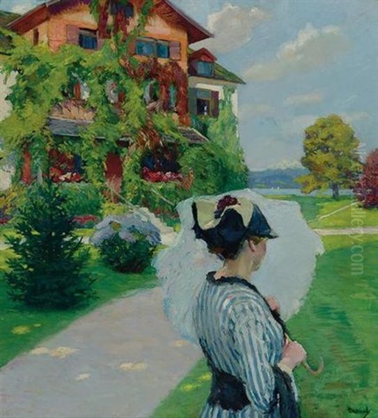 Villa By The Lake (villa Am See) Oil Painting by Edward Cucuel