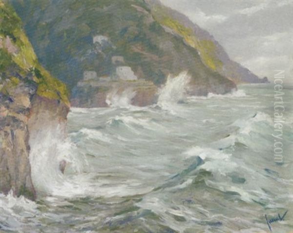 Storm On The Sorrentino Coast Oil Painting by Edward Cucuel