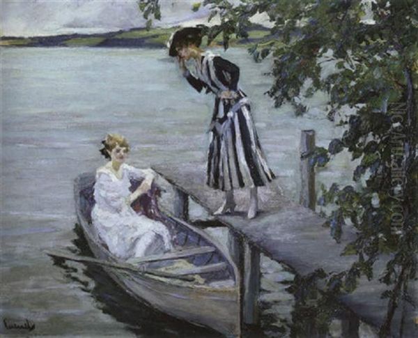 Der Bootsteg Oil Painting by Edward Cucuel