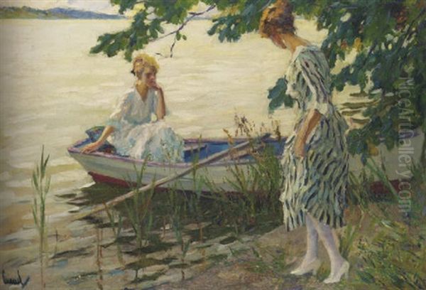 An Afternoon On The Lake Oil Painting by Edward Cucuel