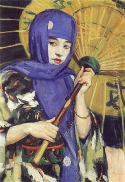 Japonaise A L'ombrelle Oil Painting by Edward Cucuel