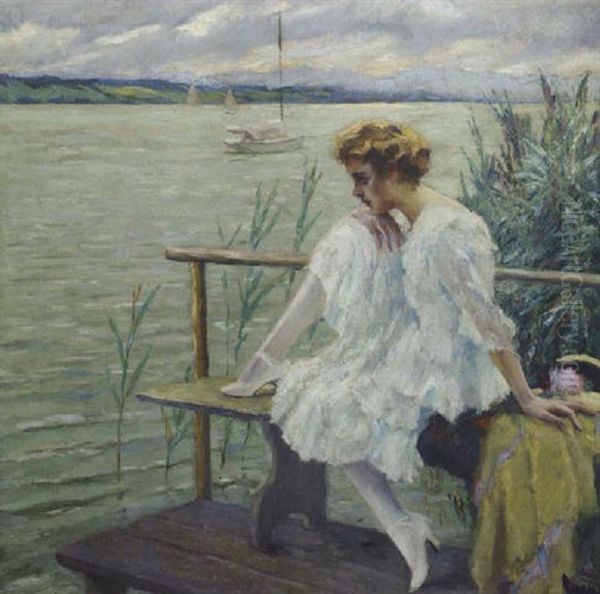 Dame Am Steg Oil Painting by Edward Cucuel