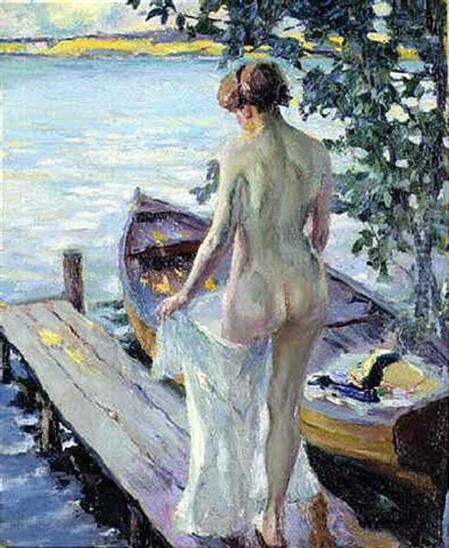 By The Pier Oil Painting by Edward Cucuel