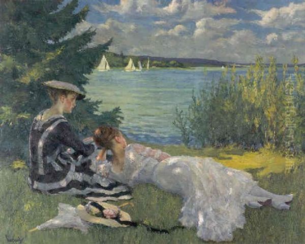 Auf Dem Rasen Ii (am Ammersee) Oil Painting by Edward Cucuel