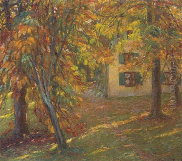 A House In A Sunlit Woodland Clearing Oil Painting by Edward Cucuel