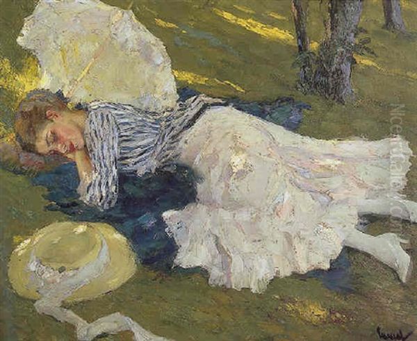 Sleepy Oil Painting by Edward Cucuel