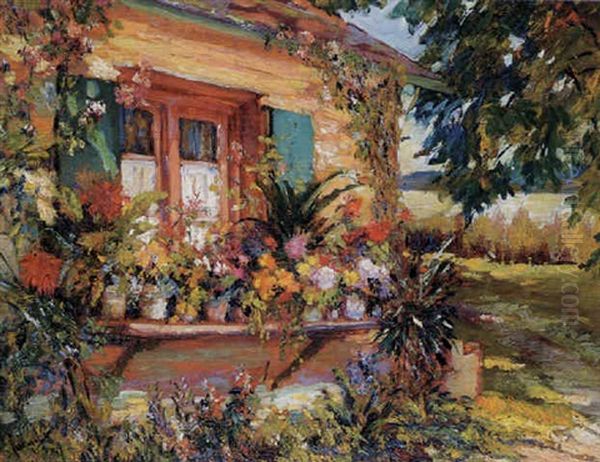 A Bavarian Window Oil Painting by Edward Cucuel