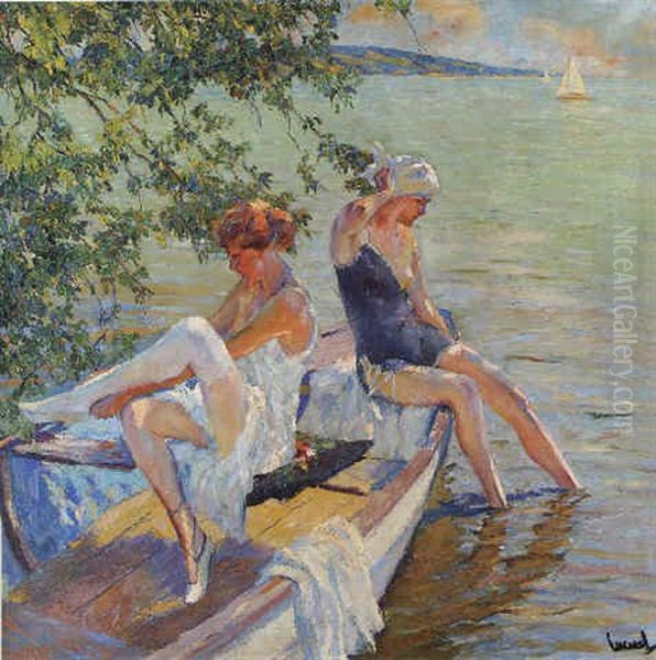 Badende Madchen Am Starnberger See Oil Painting by Edward Cucuel