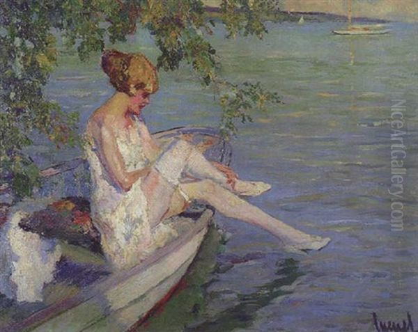 Dame Im Boot Oil Painting by Edward Cucuel