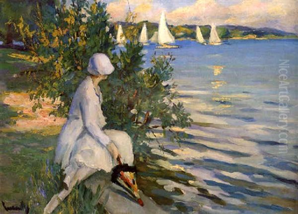 By The River Oil Painting by Edward Cucuel