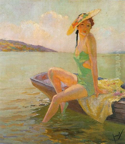 Junge Frau Im Boot Oil Painting by Edward Cucuel