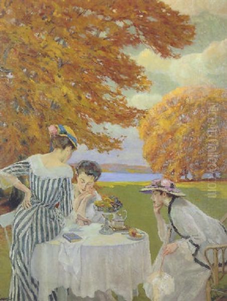 Tea In The Park Oil Painting by Edward Cucuel