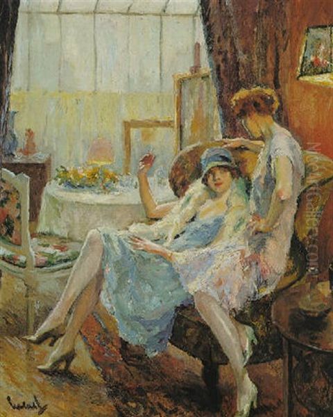 A Visit To The Artist's Studio Oil Painting by Edward Cucuel