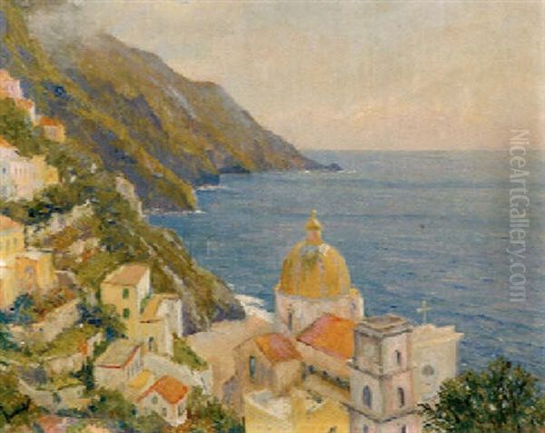 Kirche Am Meer - Positano Oil Painting by Edward Cucuel