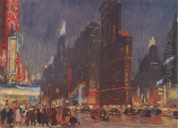 Nachtliches Manhattan Oil Painting by Edward Cucuel