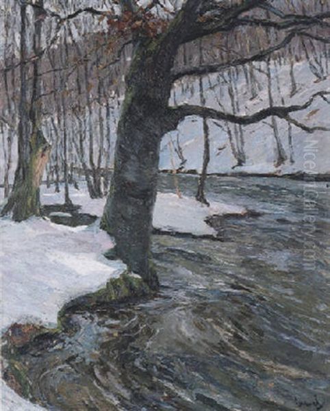 Winterliche Waldlandschaft Oil Painting by Edward Cucuel