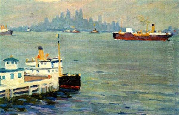 Quarantine Station, New York Oil Painting by Edward Cucuel