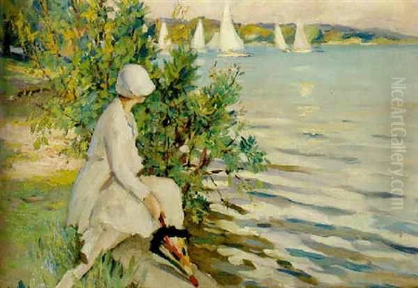 Kvinna Med Paraply Oil Painting by Edward Cucuel