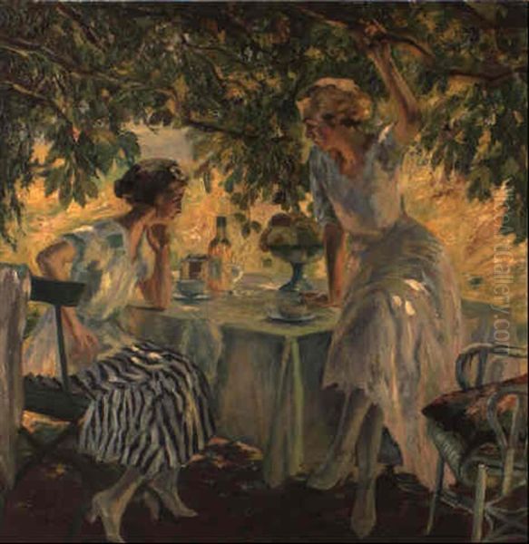 Zwei Damen Am Kaffeetisch Oil Painting by Edward Cucuel