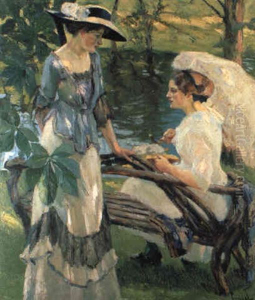 Zwei Damen Im Park Oil Painting by Edward Cucuel