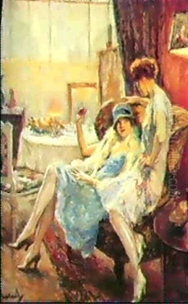 Atelierbesuch Oil Painting by Edward Cucuel