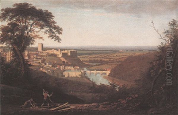 Landscape With View Of Richmond Castle Oil Painting by George Cuitt the Elder