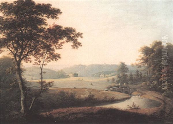 River Landscape With View Of Hayton Hall, Yorkshire by George Cuitt the Elder