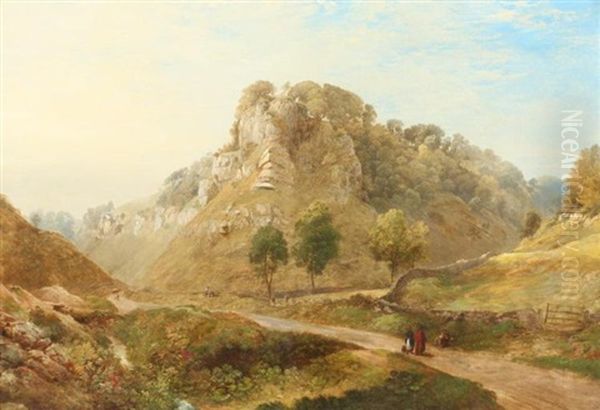 English Capriccio Landscape Oil Painting by George Cuitt the Younger