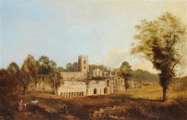 A View Of Fountains Abbey Oil Painting by George Cuitt the Younger