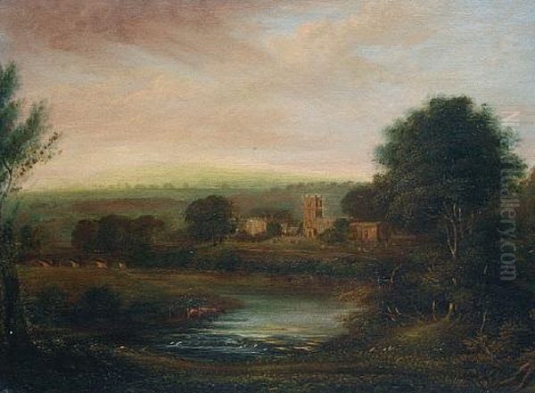 Evening At Wensley, Yorkshire Oil Painting by George Cuitt the Younger