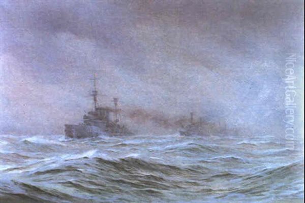 Second Cruiser Squadron, North Sea 1914-1916 Oil Painting by Alma Claude Burton Cull