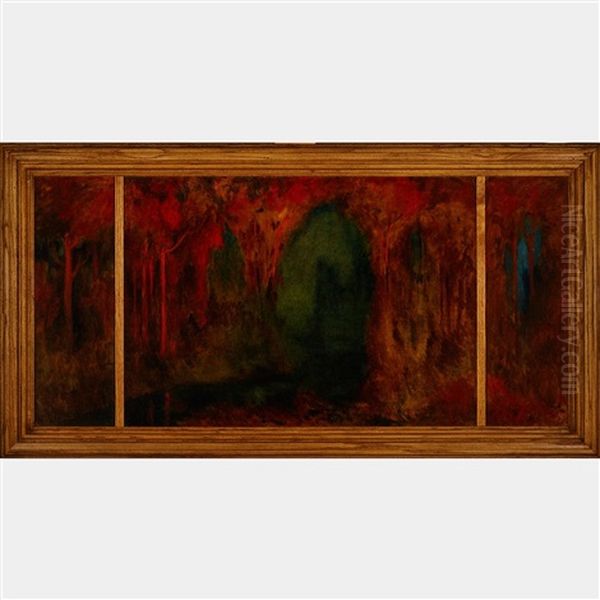 Red Forest Triptych Oil Painting by Maurice Galbraith Cullen