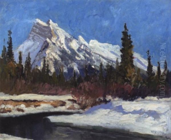 Mount Rundle From Bow River Oil Painting by Maurice Galbraith Cullen