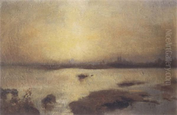 Sunset, Looking From St. Helen's Island To Montreal Oil Painting by Maurice Galbraith Cullen