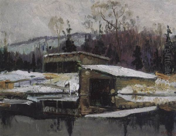 Buildings By The River - Winter by Maurice Galbraith Cullen