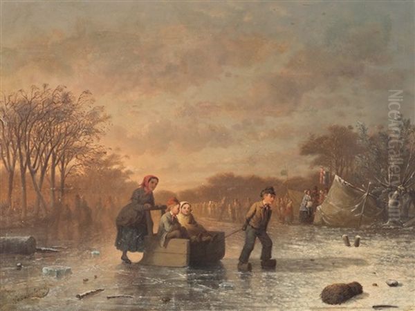 Ice Skating In Delft Oil Painting by Johann Mongels Culverhouse